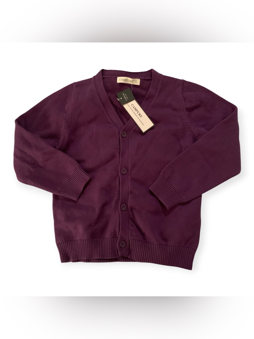 Kids V-Neck Button Cardigan in Plum